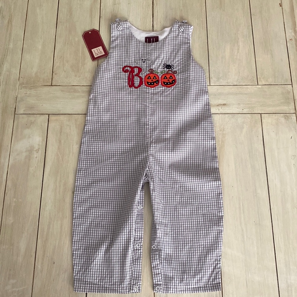 Lil Cactus NWT Gray Gingham Halloween Boo One Piece Romper Longall 2T
